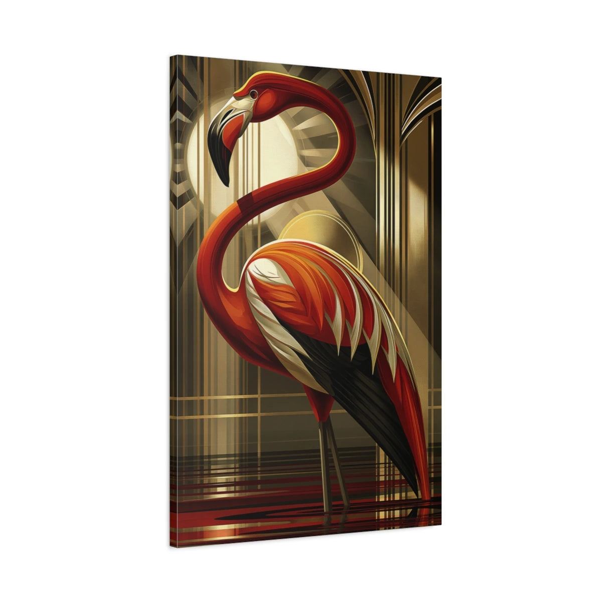 Vue latérale du tableau flamant rouge Art Déco sur châssis