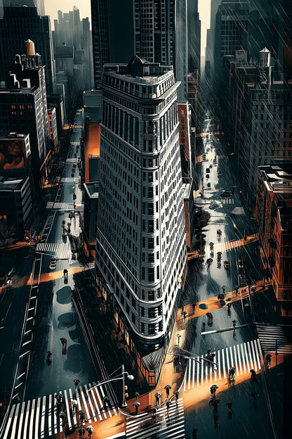 Tableau Flatiron Building noir, blanc et orange, format L