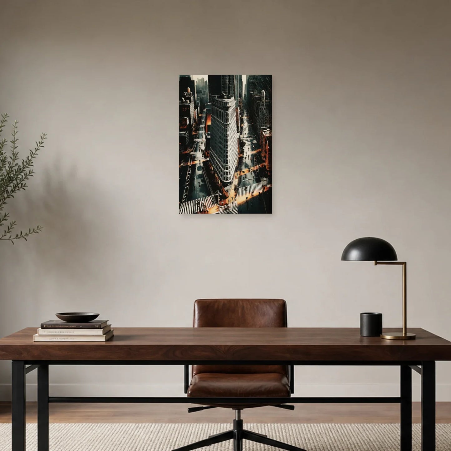 Vue plongeante noire et orange installée dans un bureau