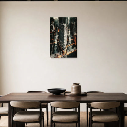 Architecture de Manhattan sous la pluie présentée dans une salle à manger