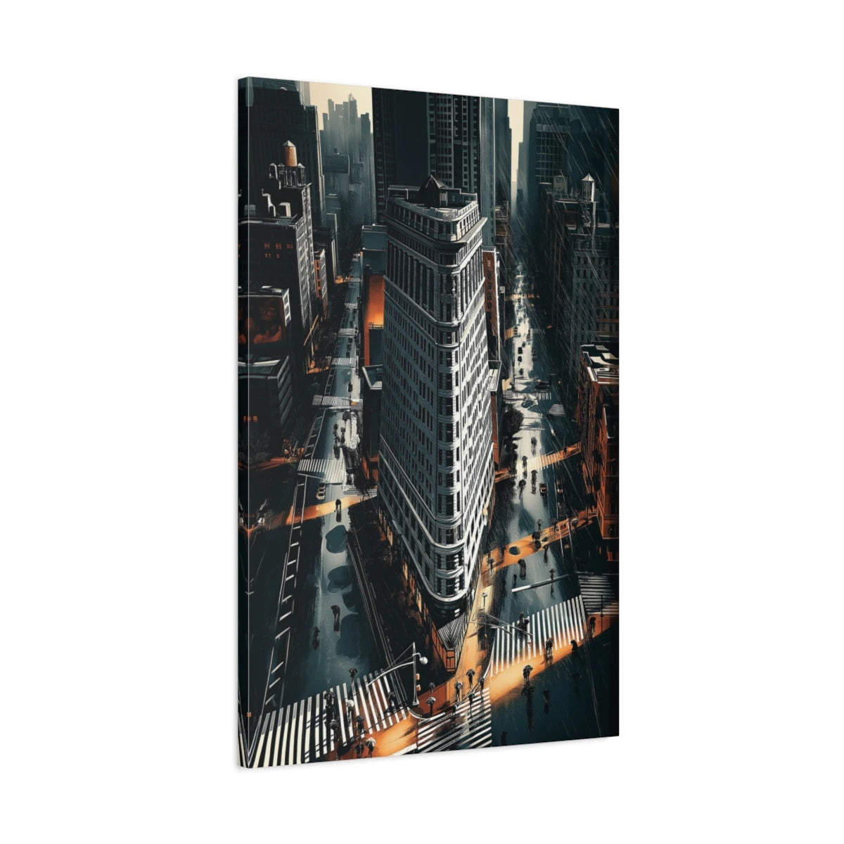 Vue latérale de la toile Flatiron Building montée sur châssis