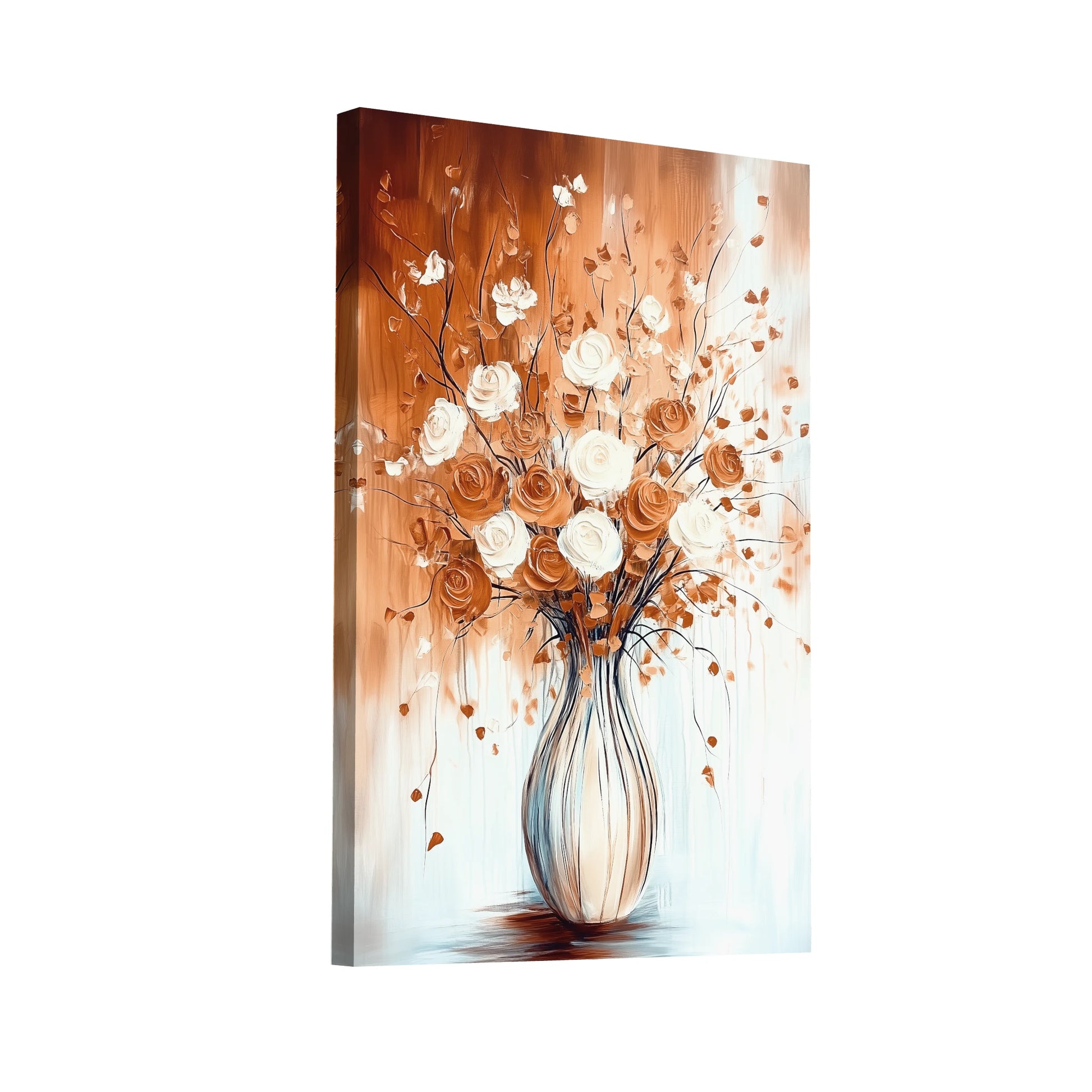 Product Hero 3D WebP Tableau Fleur Terracotta : Roses Blanches - Art Virtuoso