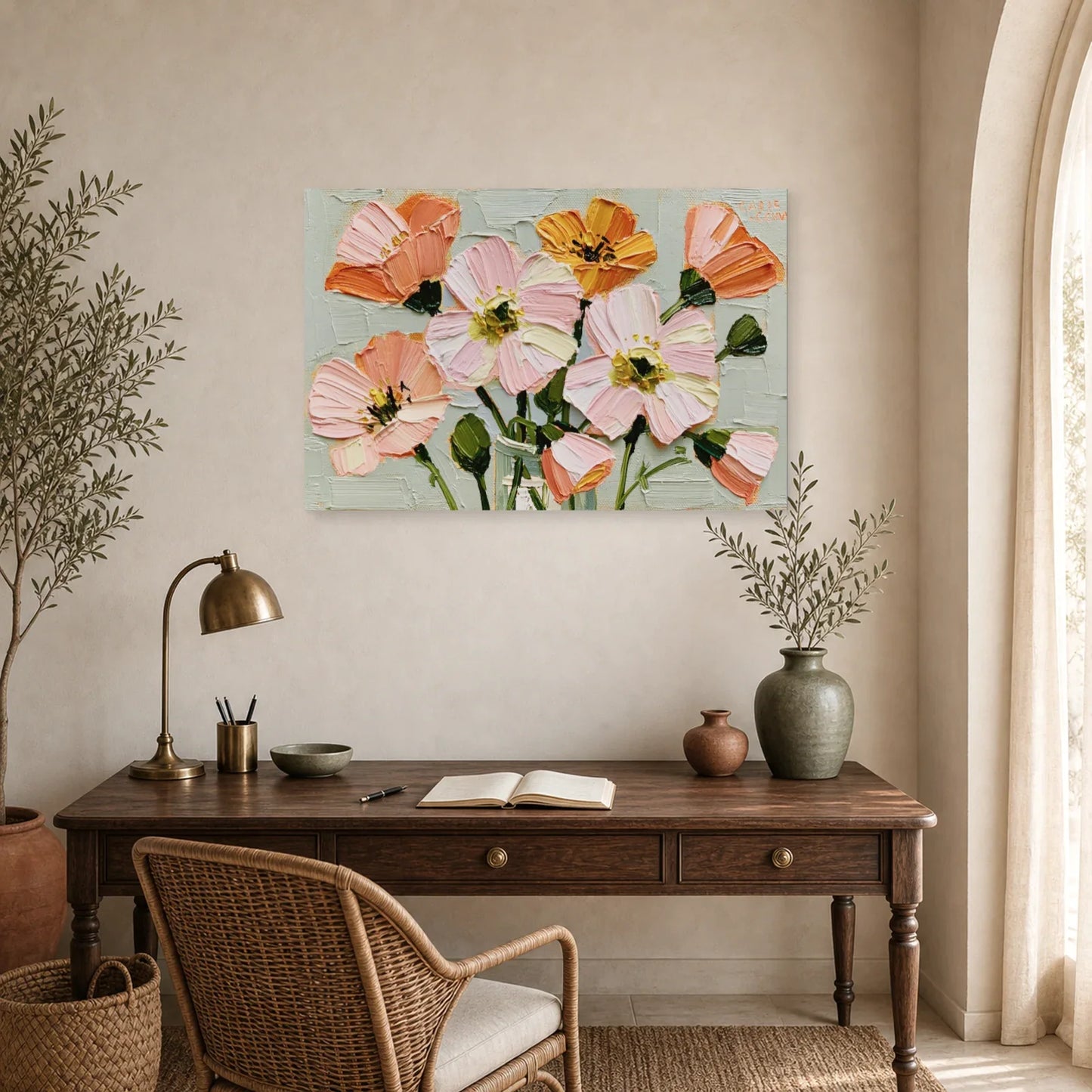 Tableau Fleurs Abstraites Peinture Huile - Petales Libres dans un bureau - Art Virtuoso