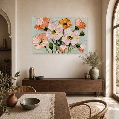 Tableau Fleurs Abstraites Peinture Huile - Petales Libres dans une cuisine - Art Virtuoso