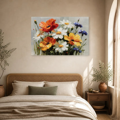 Tableau Fleurs Champetrès Peinture Huile - Bouquet des Champs dans une chambre - Art Virtuoso