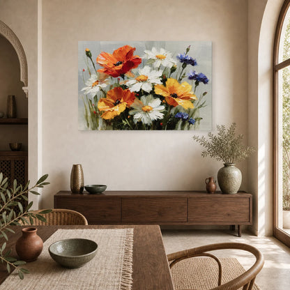 Tableau Fleurs Champetrès Peinture Huile - Bouquet des Champs dans une cuisine - Art Virtuoso