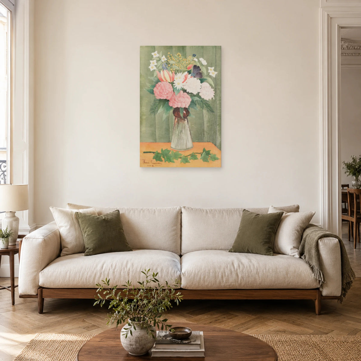 Tableau Fleurs dans un vase – Henri Rousseau dans un salon - Art Virtuoso