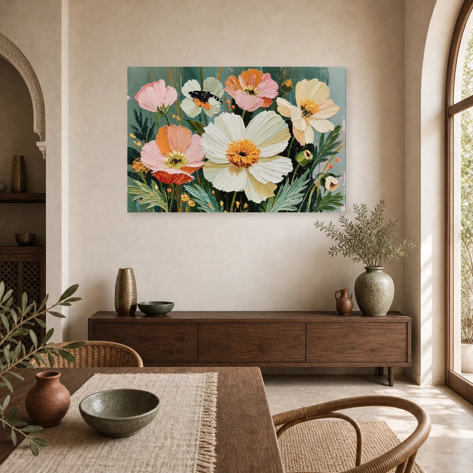 Tableau Fleurs Modernes sur Toile - Jardin Graphique dans une cuisine - Art Virtuoso