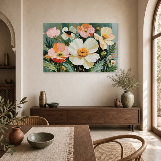 Tableau Fleurs Modernes sur Toile - Jardin Graphique dans une cuisine - Art Virtuoso