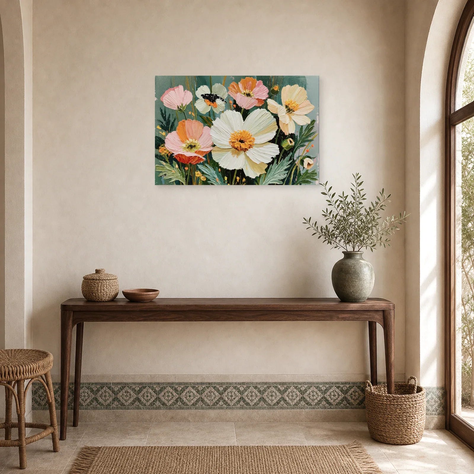 Tableau Fleurs Modernes sur Toile - Jardin Graphique dans une entree ou un couloir - Art Virtuoso