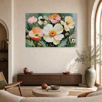 Tableau Fleurs Modernes sur Toile - Jardin Graphique dans un salon - Art Virtuoso