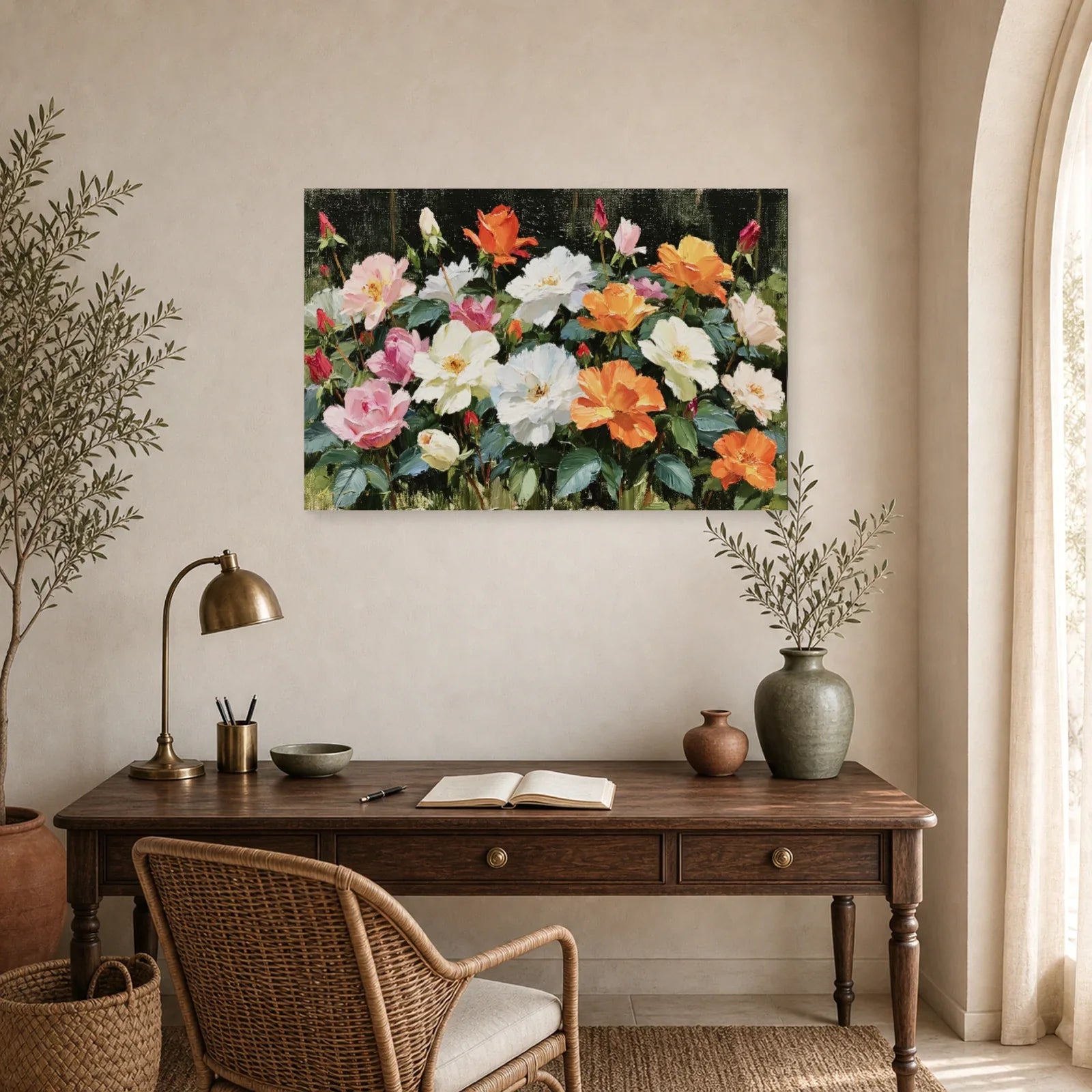 Tableau Fleurs Peinture Huile - Massif Lumineux dans un bureau - Art Virtuoso