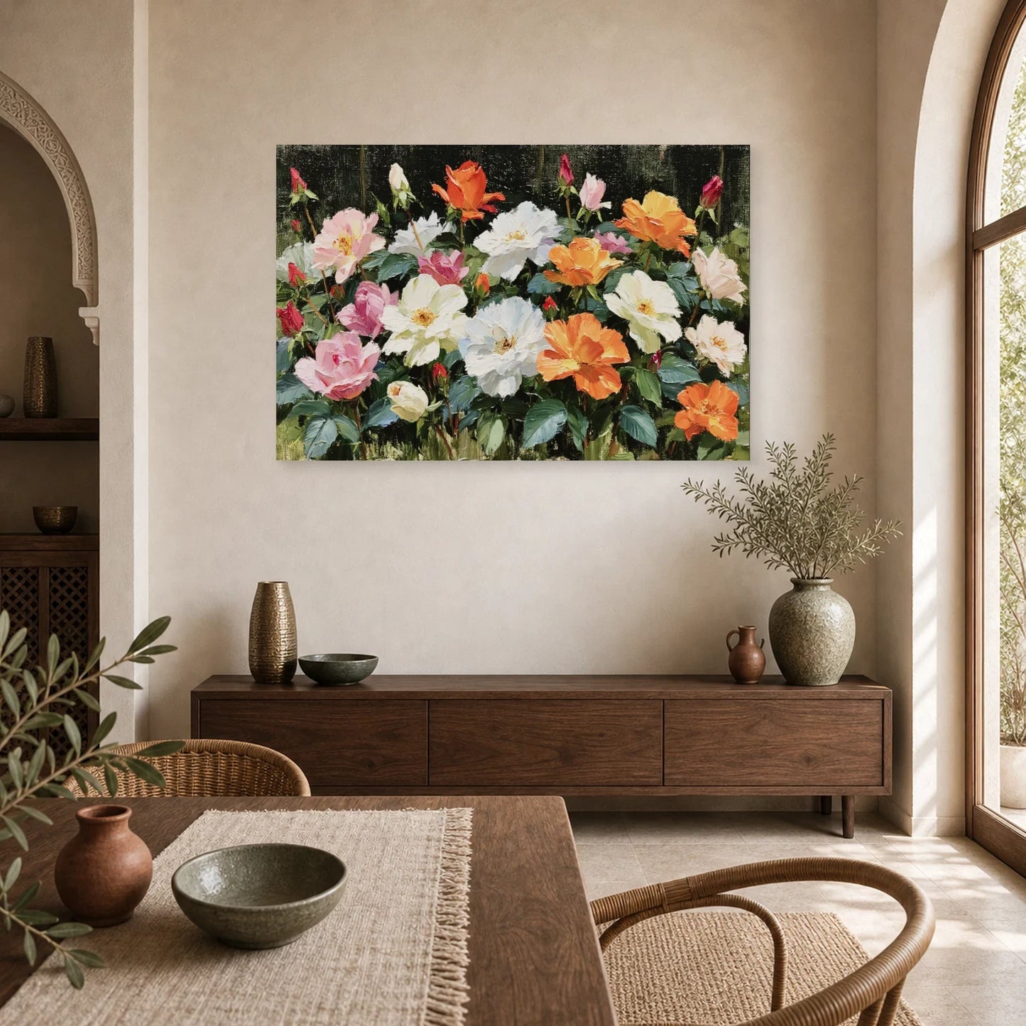 Tableau Fleurs Peinture Huile - Massif Lumineux dans une cuisine - Art Virtuoso