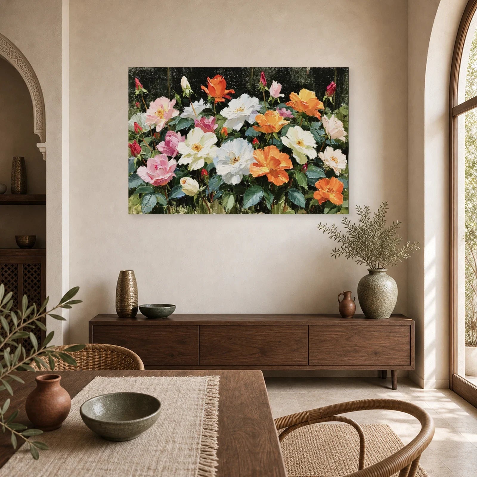 Tableau Fleurs Peinture Huile - Massif Lumineux dans une cuisine - Art Virtuoso