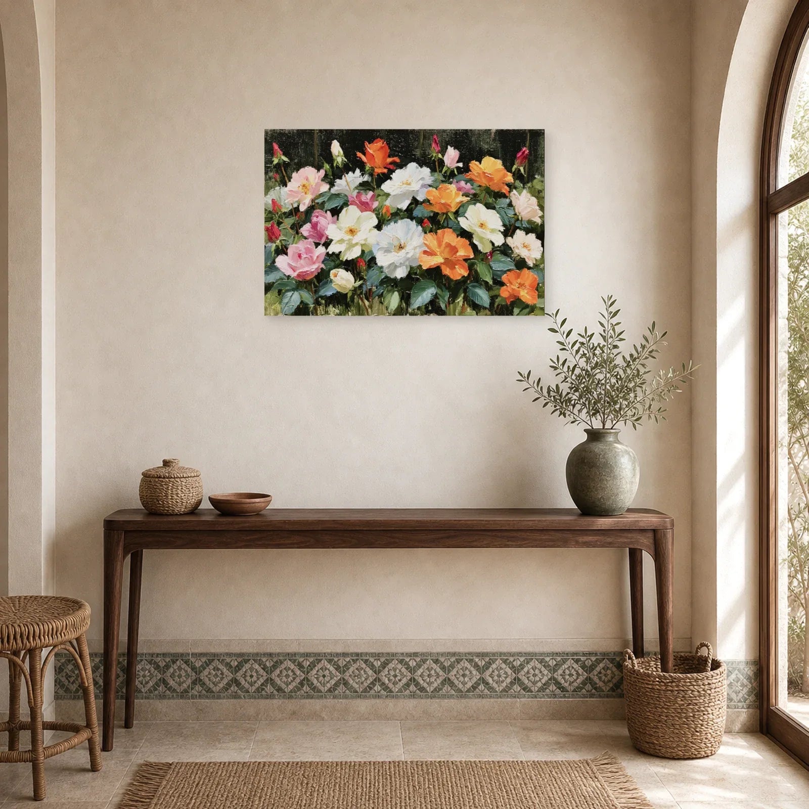 Tableau Fleurs Peinture Huile - Massif Lumineux dans une entree ou un couloir - Art Virtuoso