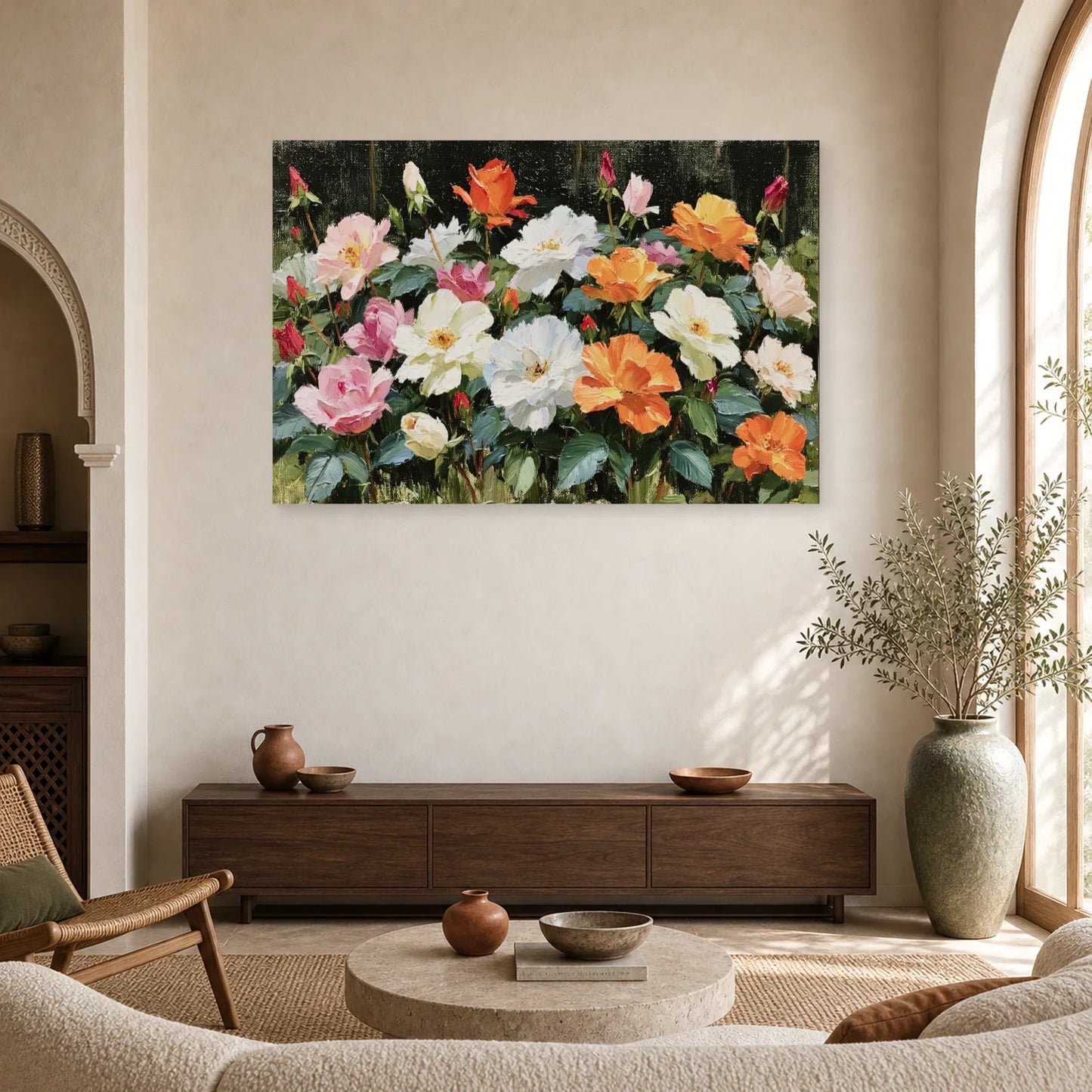Tableau Fleurs Peinture Huile - Massif Lumineux dans un salon - Art Virtuoso