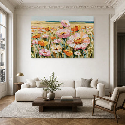 Tableau Fleurs Sauvages Prairie - Vent Clair dans un salon - Art Virtuoso