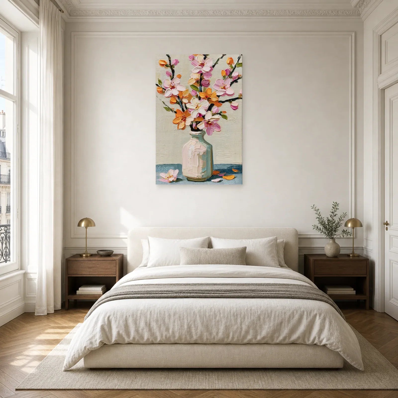 Tableau Fleurs Vase Clair Peinture - Branche de Printemps dans une chambre - Art Virtuoso