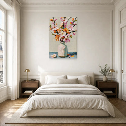 Tableau Fleurs Vase Clair Peinture - Branche de Printemps dans une chambre - Art Virtuoso