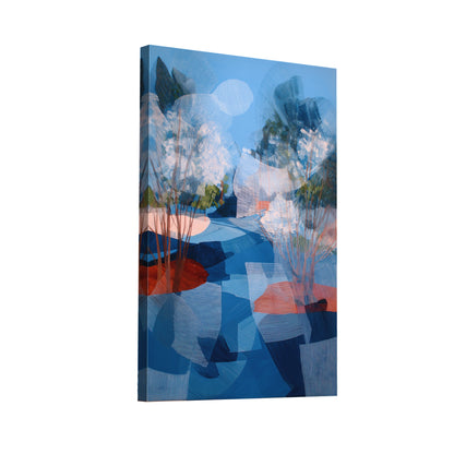 Product Hero 3D WebP Tableau Forêt boréale évaporée – azur et corail en clair-obscur - Art Virtuoso