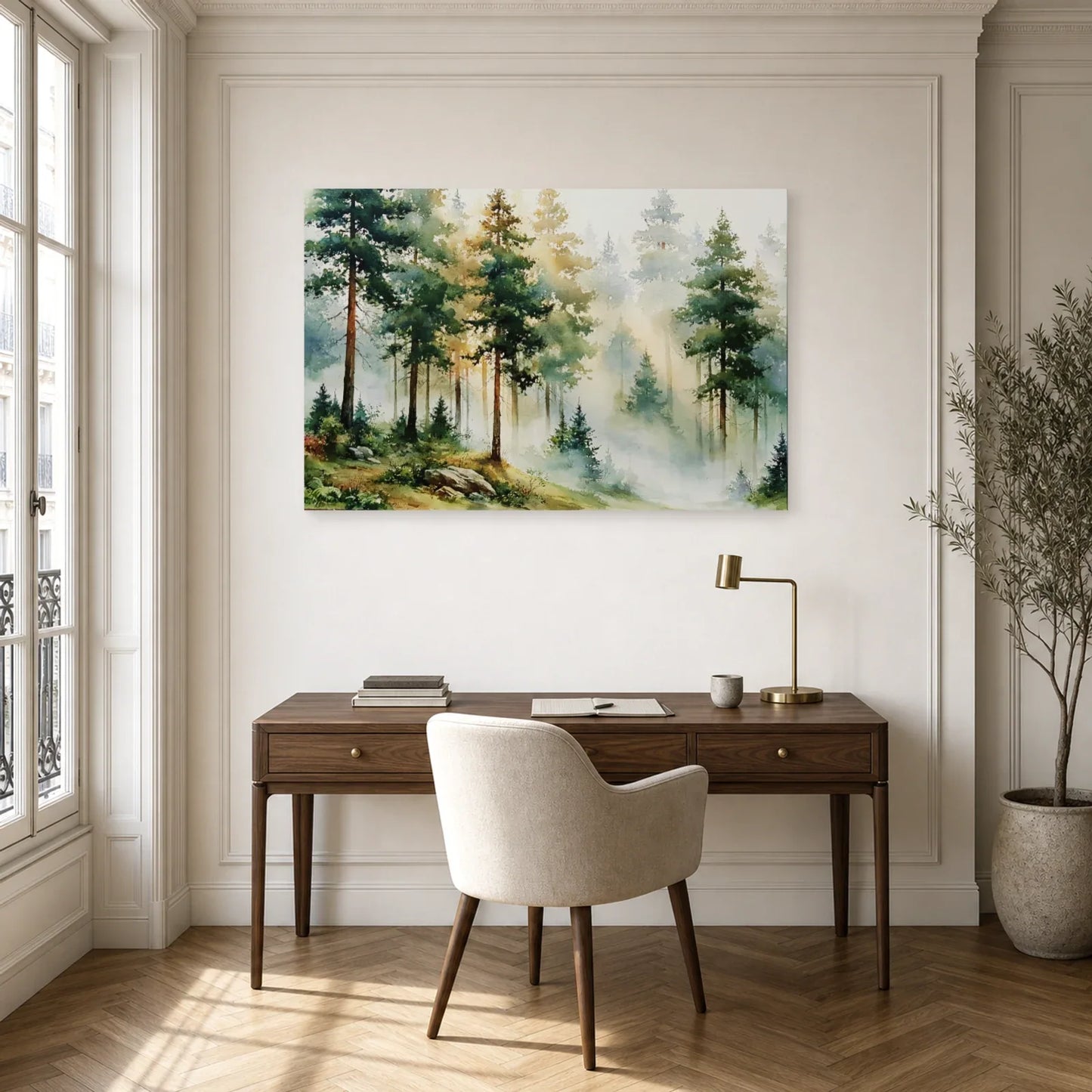 Tableau Forêt Brume Peinture - Matin Silencieux dans un bureau - Art Virtuoso
