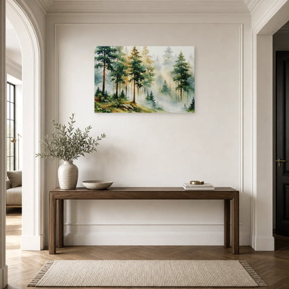 Tableau Forêt Brume Peinture - Matin Silencieux dans une entree ou un couloir - Art Virtuoso