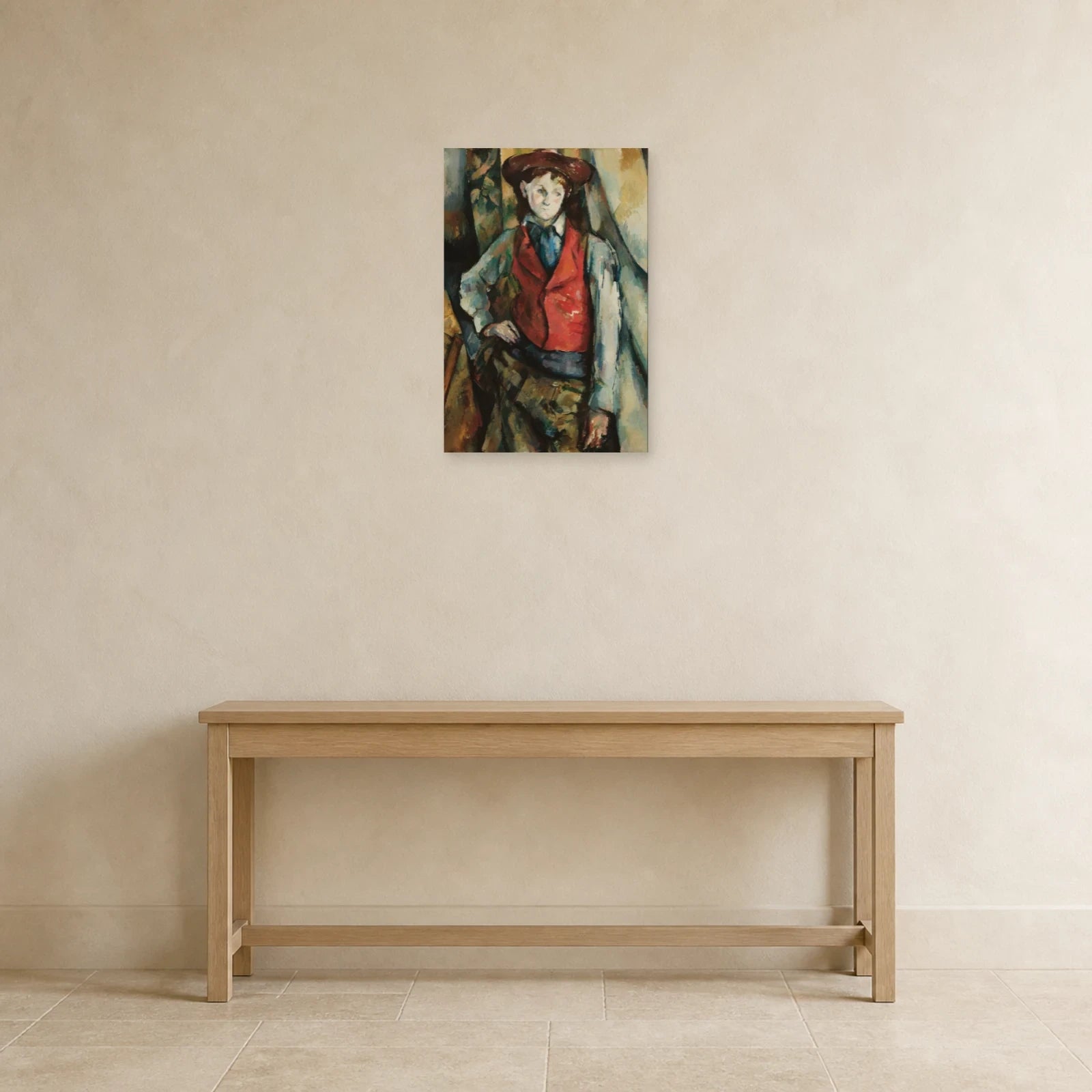 Tableau Garçon au gilet rouge – Paul Cézanne dans une entrée ou un couloir - Art Virtuoso