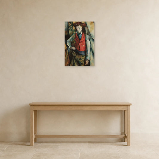 Tableau Garçon au gilet rouge – Paul Cézanne dans une entrée ou un couloir - Art Virtuoso