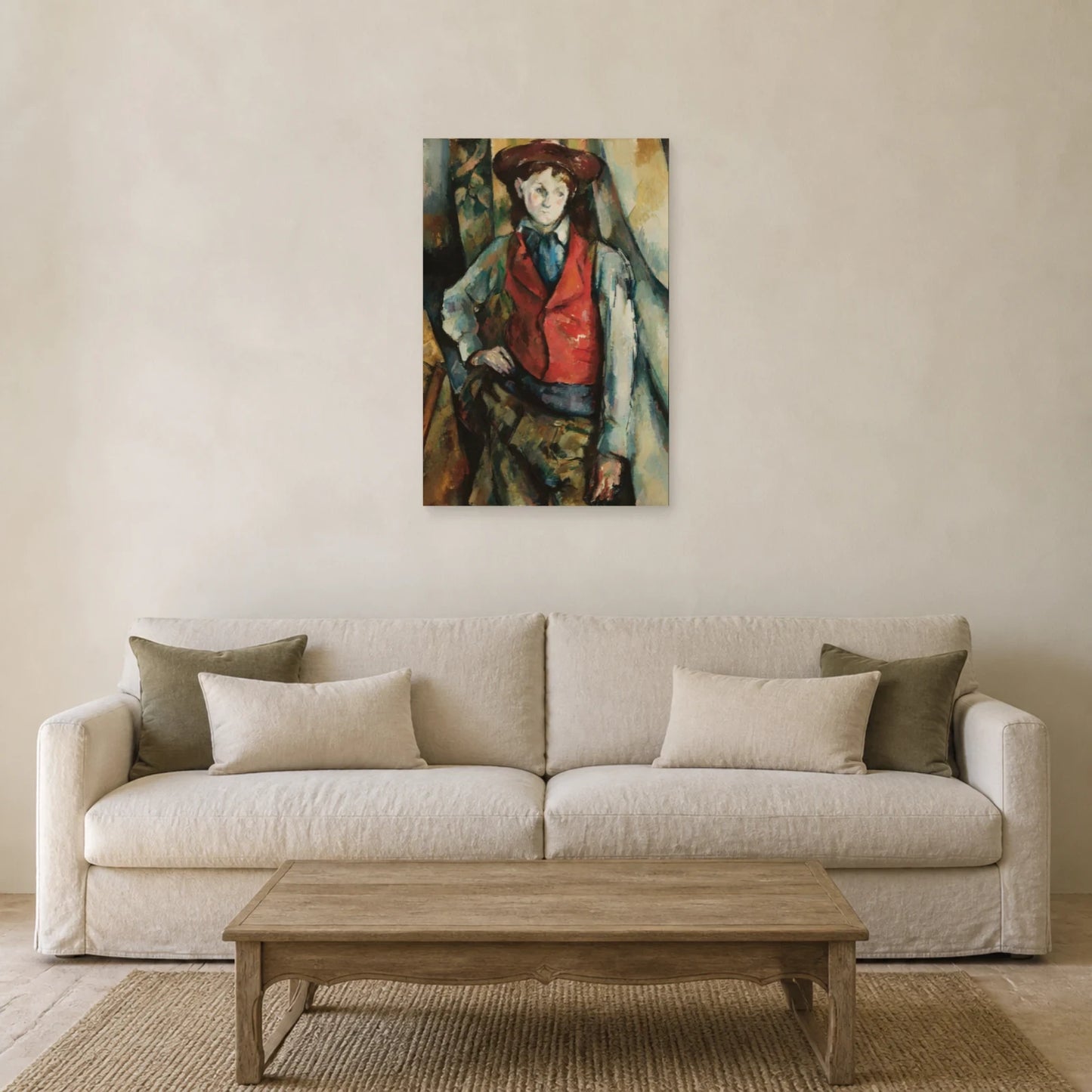 Tableau Garçon au gilet rouge – Paul Cézanne dans un salon - Art Virtuoso