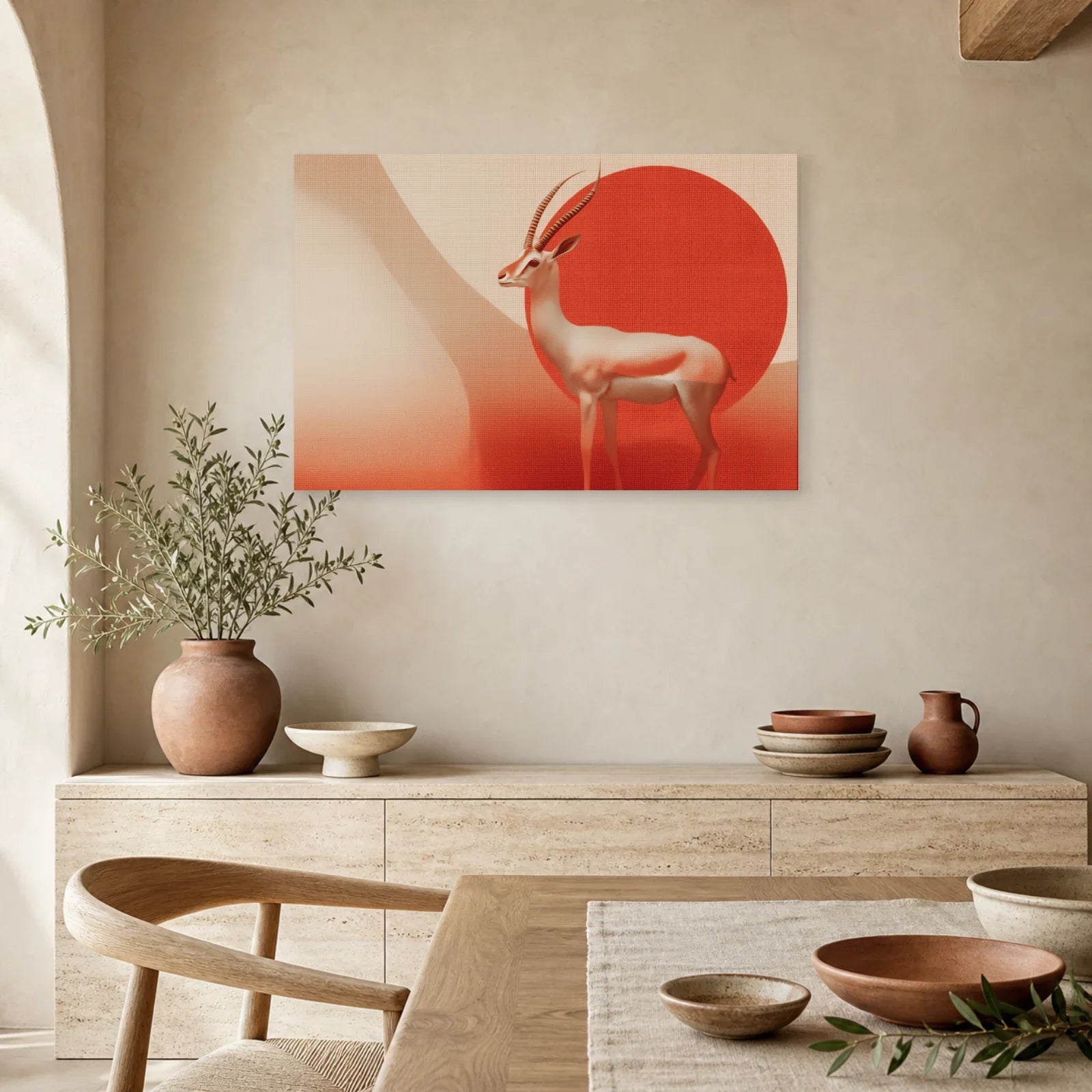 Tableau Gazelle Stylisee Terracotta dans une cuisine - Art Virtuoso