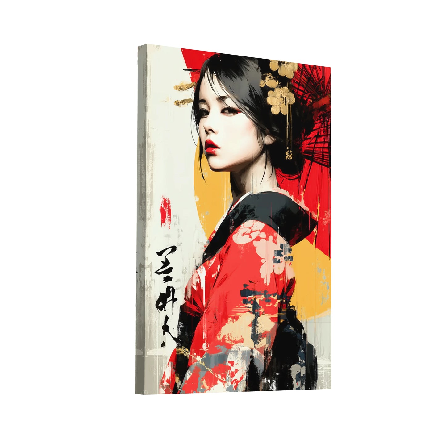 Product Hero 3D WebP Tableau Geisha Moderne – Regard Écarlate - Art Virtuoso