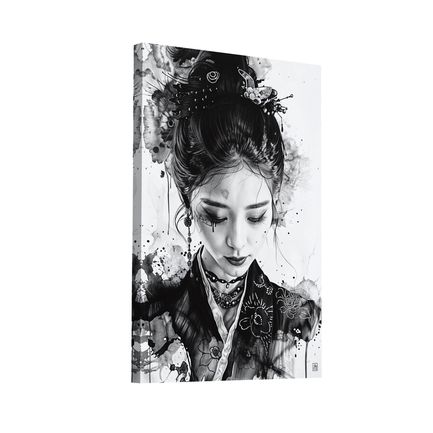 Product Hero 3D WebP Tableau Geisha Noir et Blanc - Kaori - Art Virtuoso