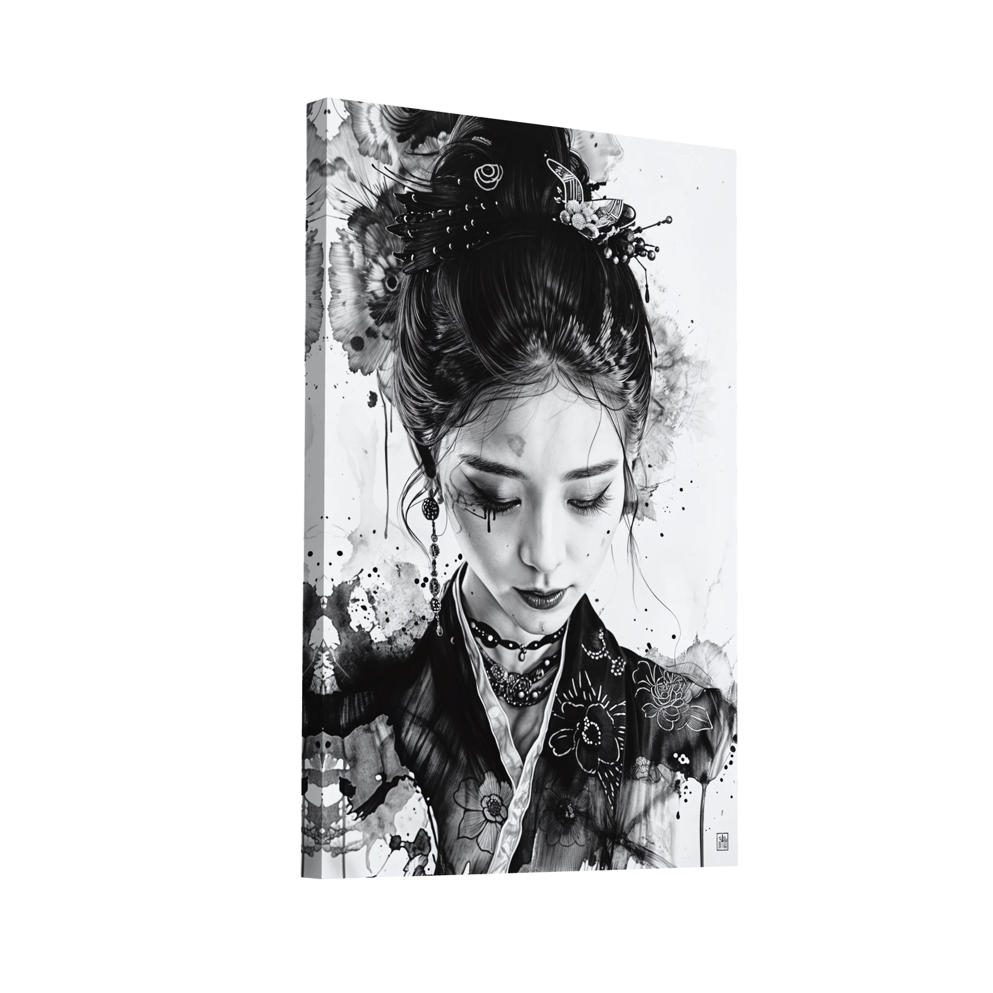 Product Hero 3D WebP Tableau Geisha Noir et Blanc - Kaori - Art Virtuoso