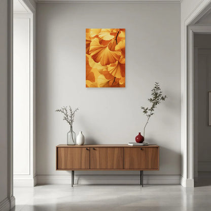 Tableau feuilles de ginkgo jaune placé près d'une console d'entrée par Art Virtuoso