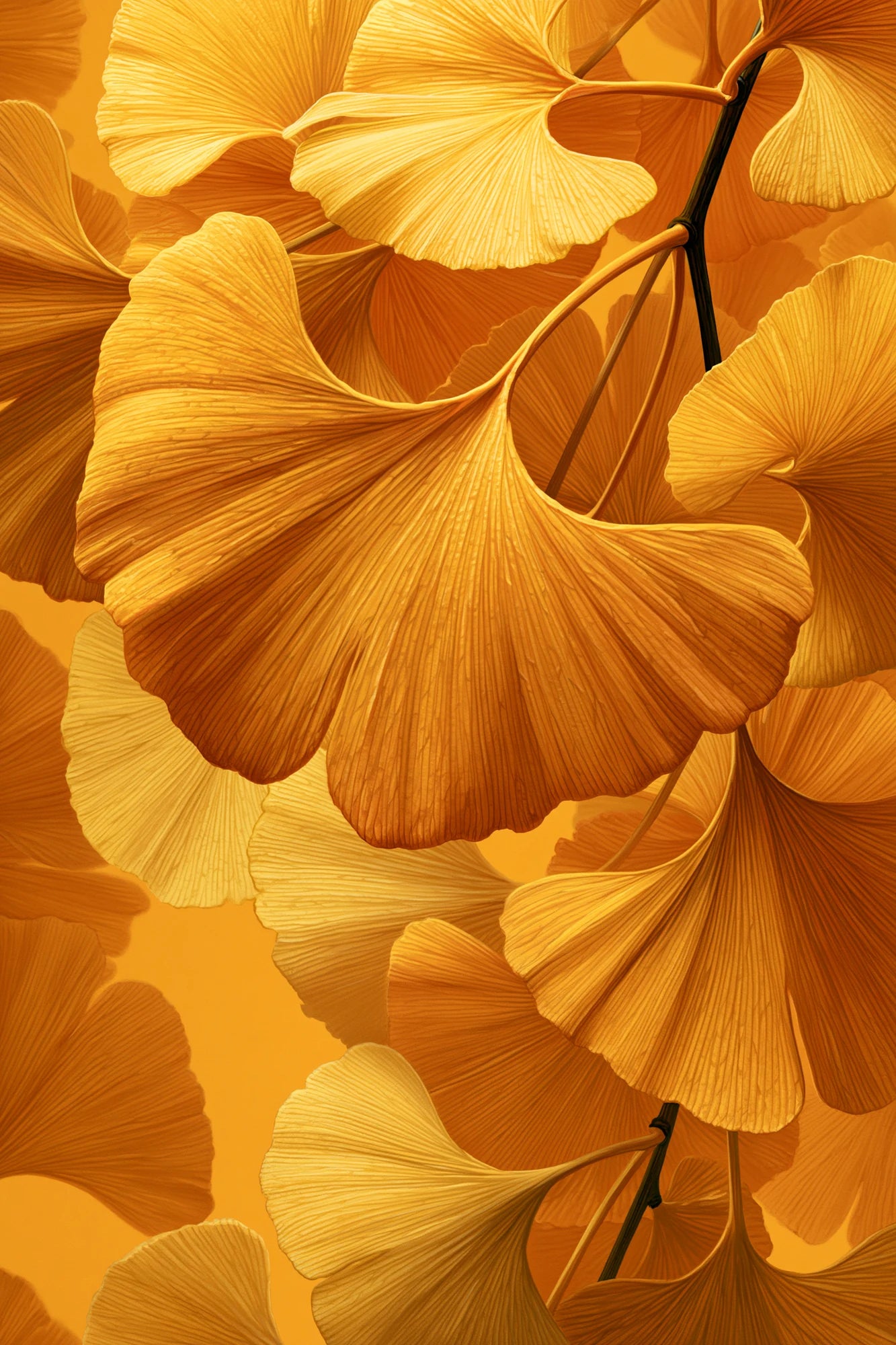 Tableau vertical format S de feuilles de ginkgo jaunes en éventail par Art Virtuoso