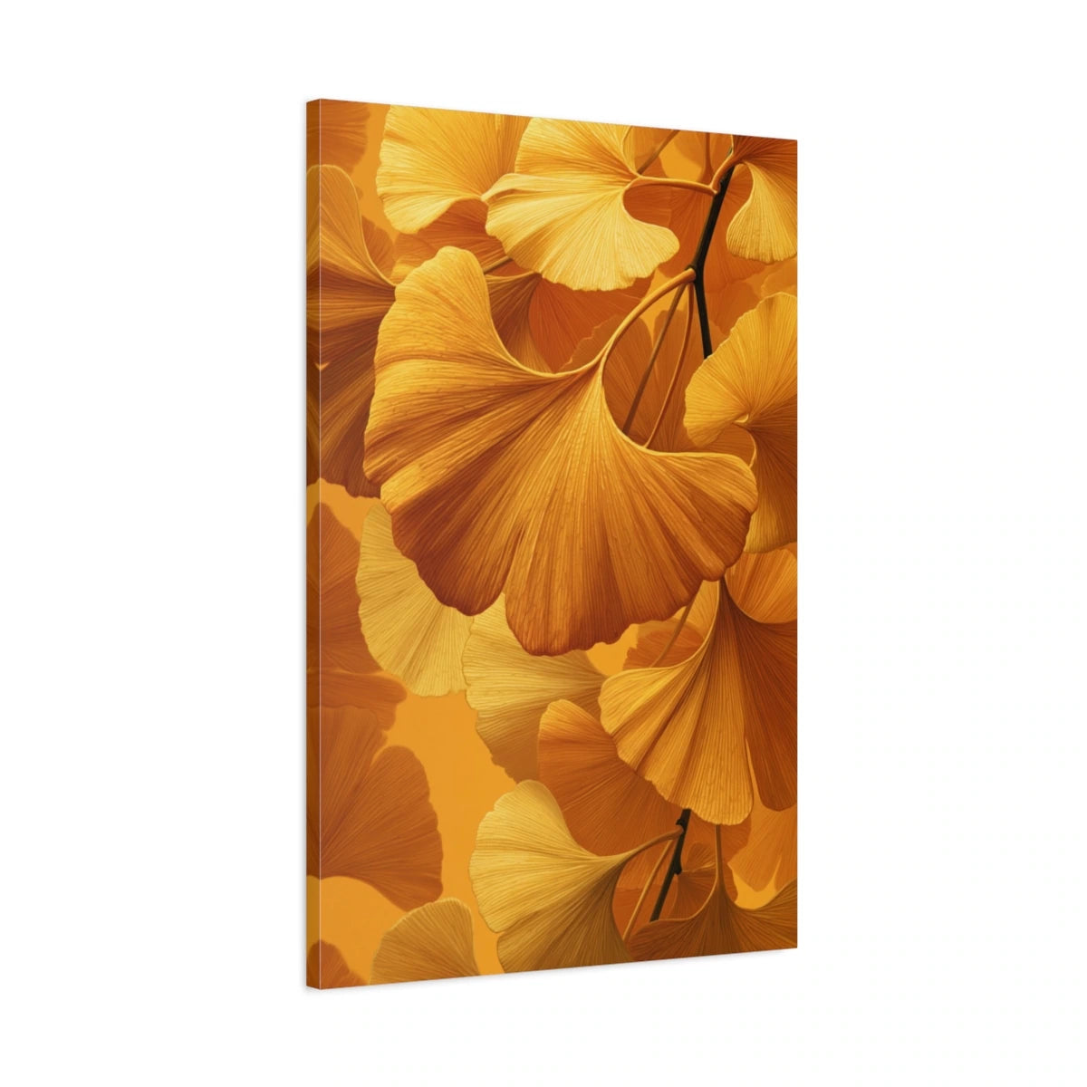 Tableau Feuilles de Ginkgo Jaune - Éventail Botanique - toile 3D avec bords imprimés - Art Virtuoso