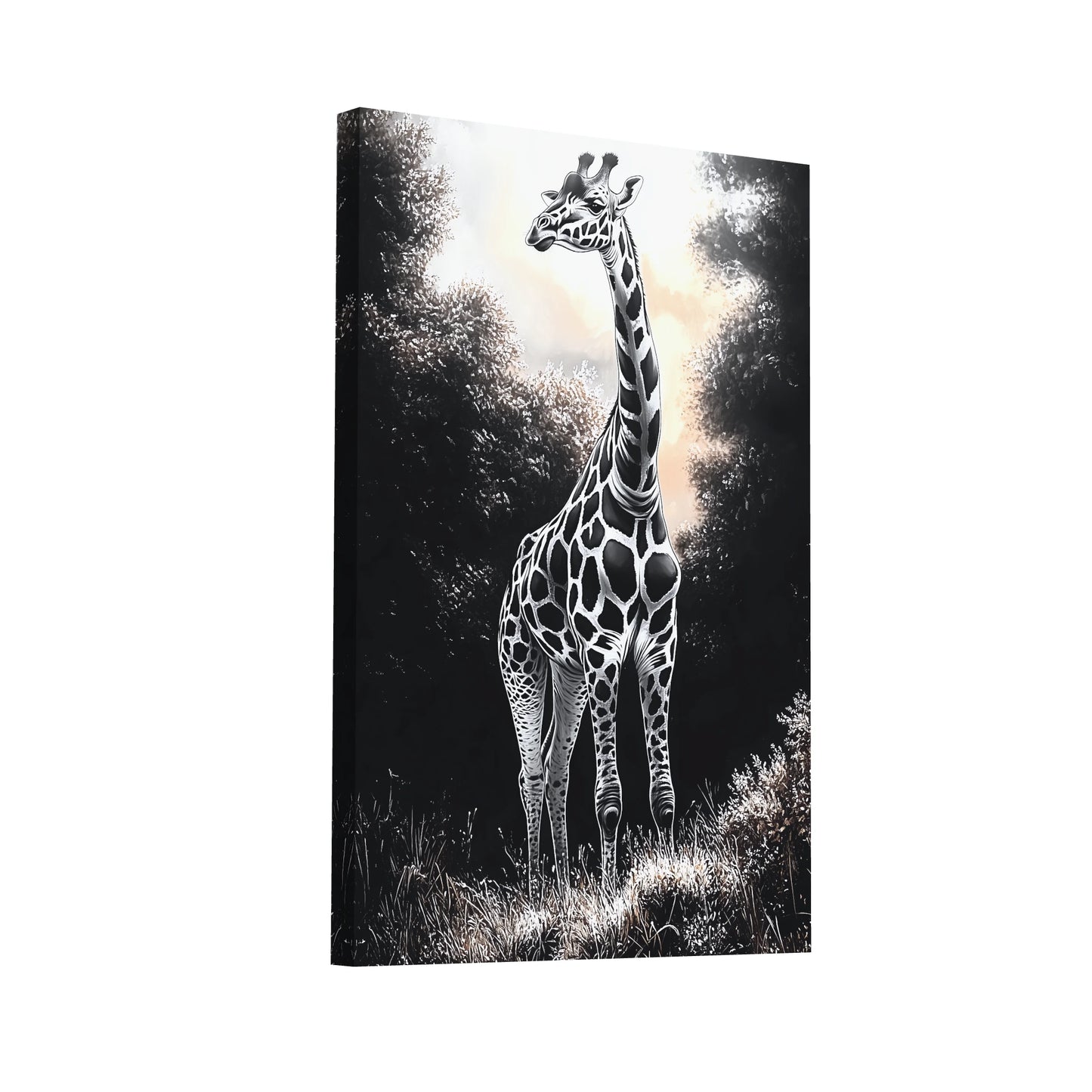 Product Hero 3D WebP Tableau Girafe Noir et Blanc - Art Virtuoso