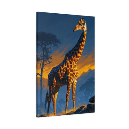 Tableau girafe savane minimaliste ciel bleu nuit orange - toile 3D avec bords imprimés visibles