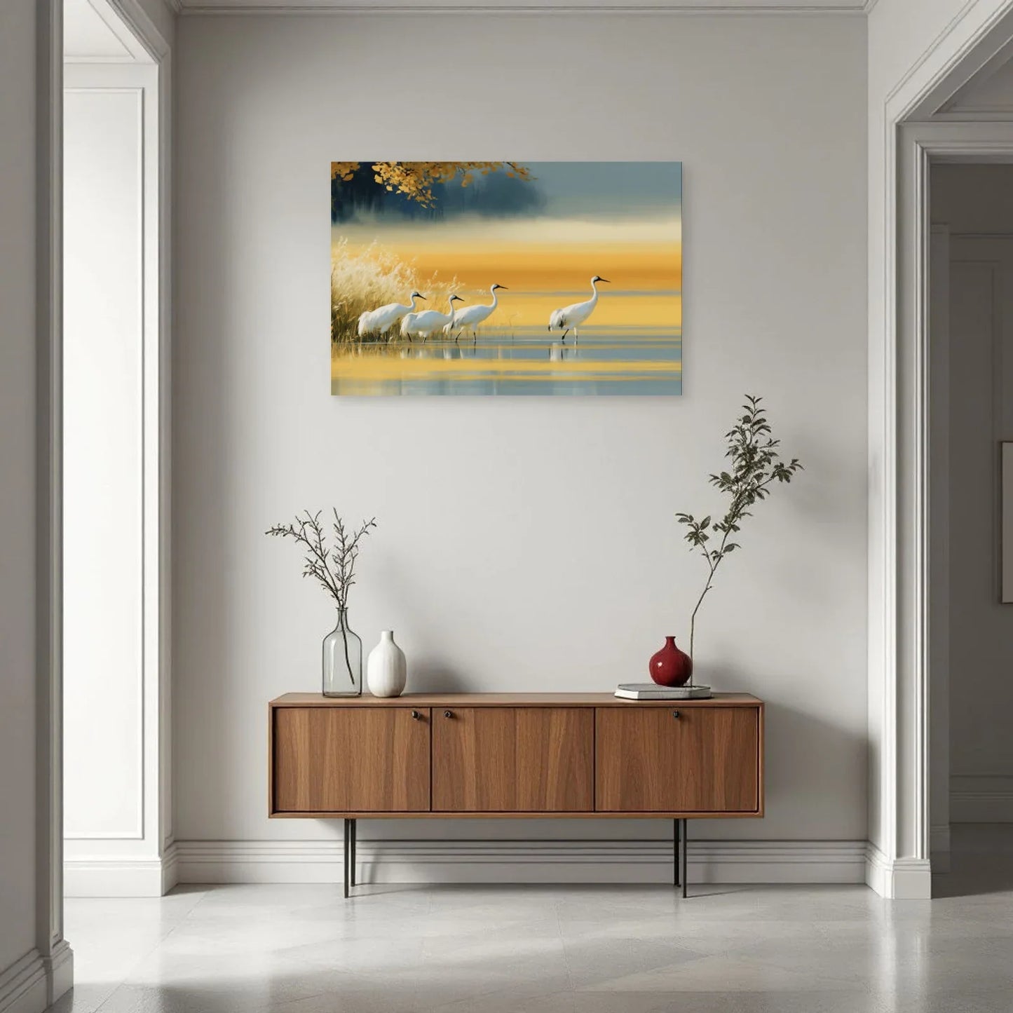 Tableau horizontal de grues dans une entrée large par Art Virtuoso