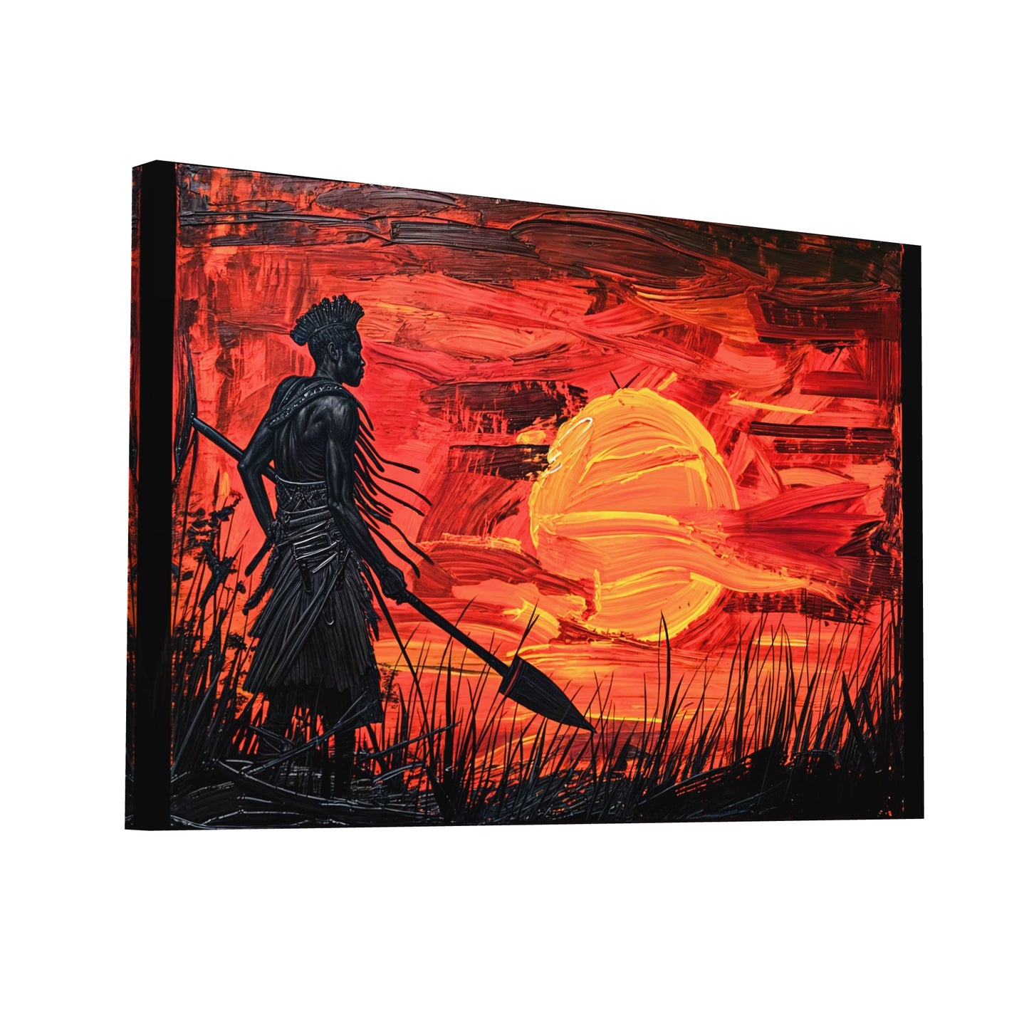 Product Hero 3D WebP Tableau Guerrier Africain - au Crépuscule - Art Virtuoso