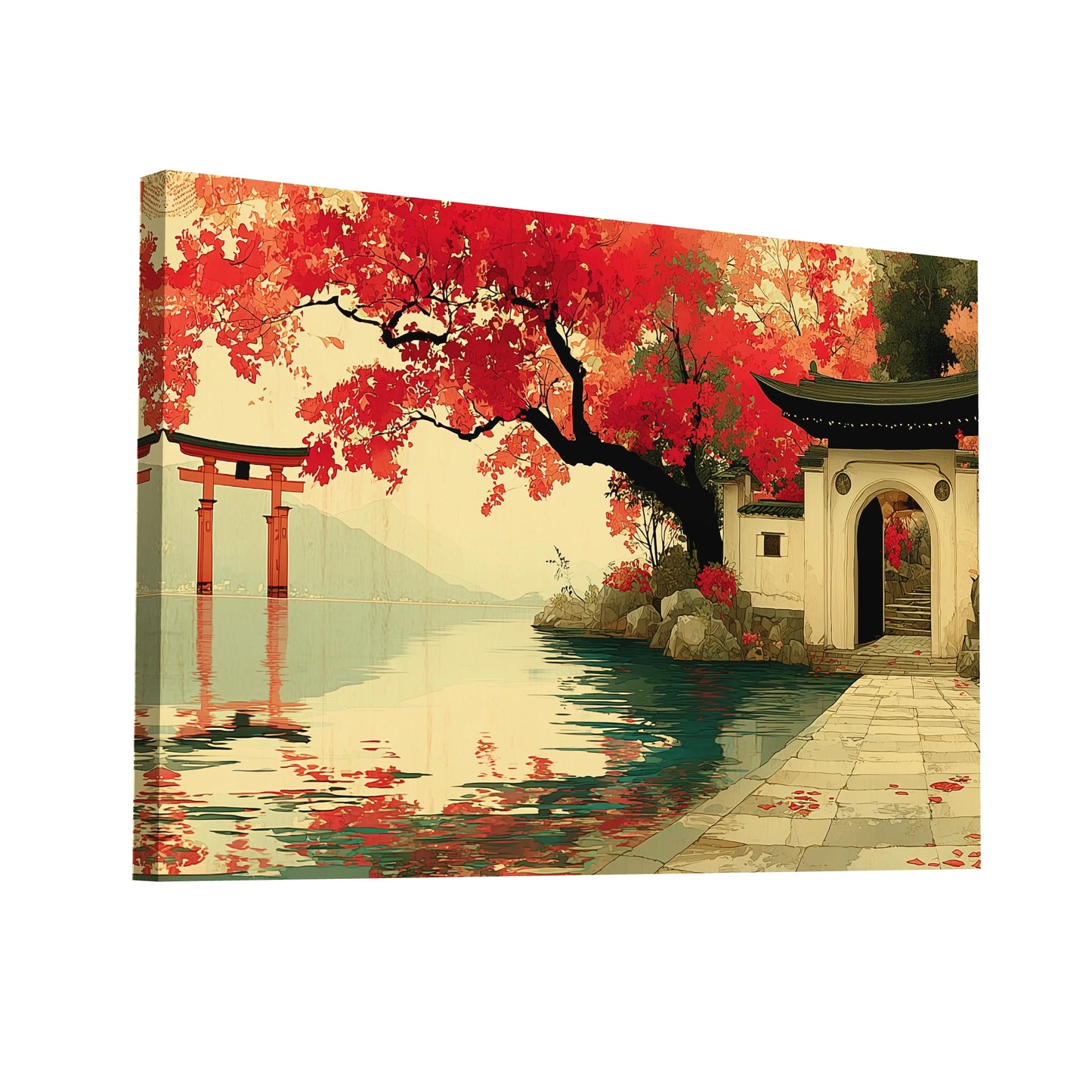 Product Hero 3D WebP Tableau Hiroshima – Torii Rouge au Miroir des Érables - Art Virtuoso