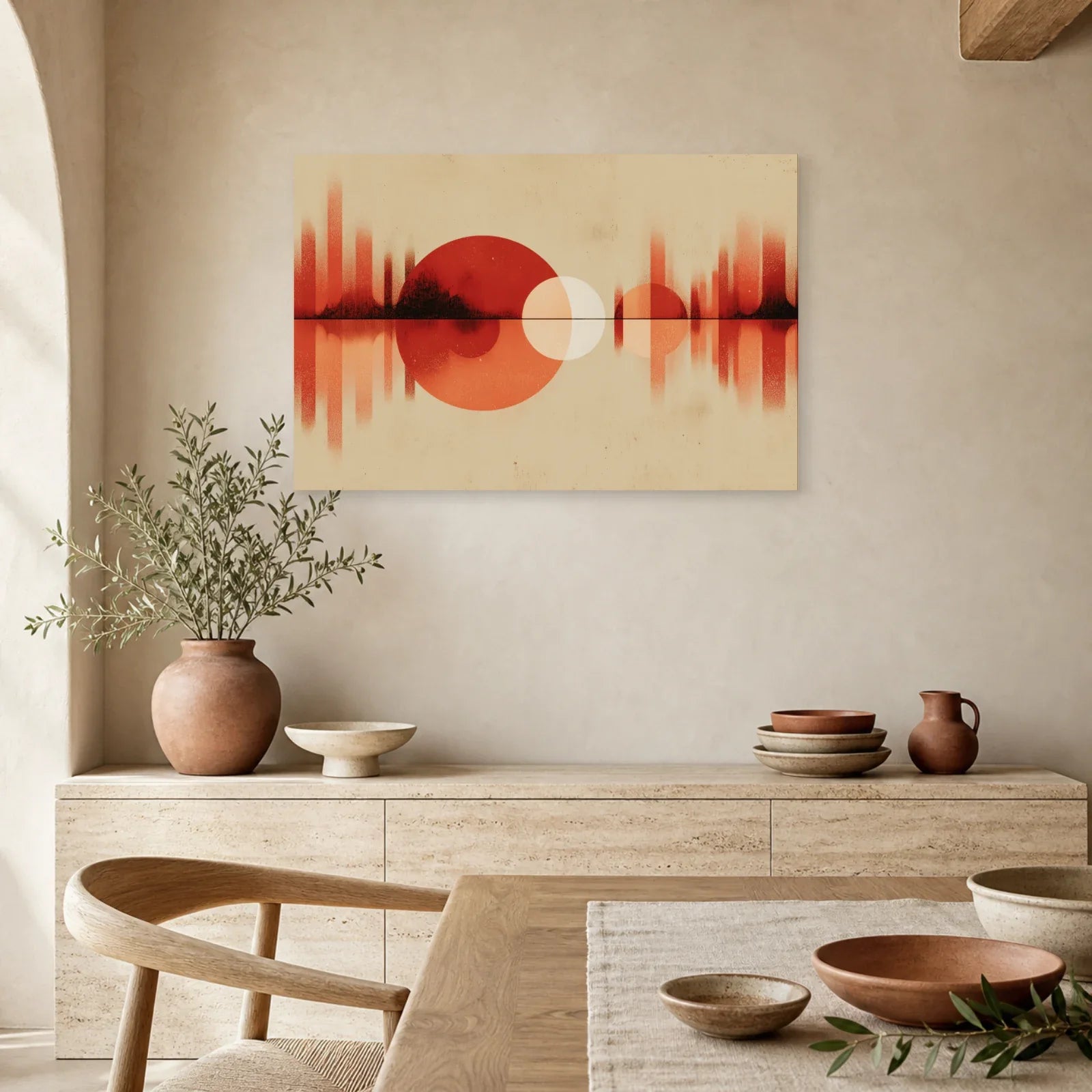 Tableau Horizon Marin Abstrait Terracotta 1 dans une cuisine - Art Virtuoso