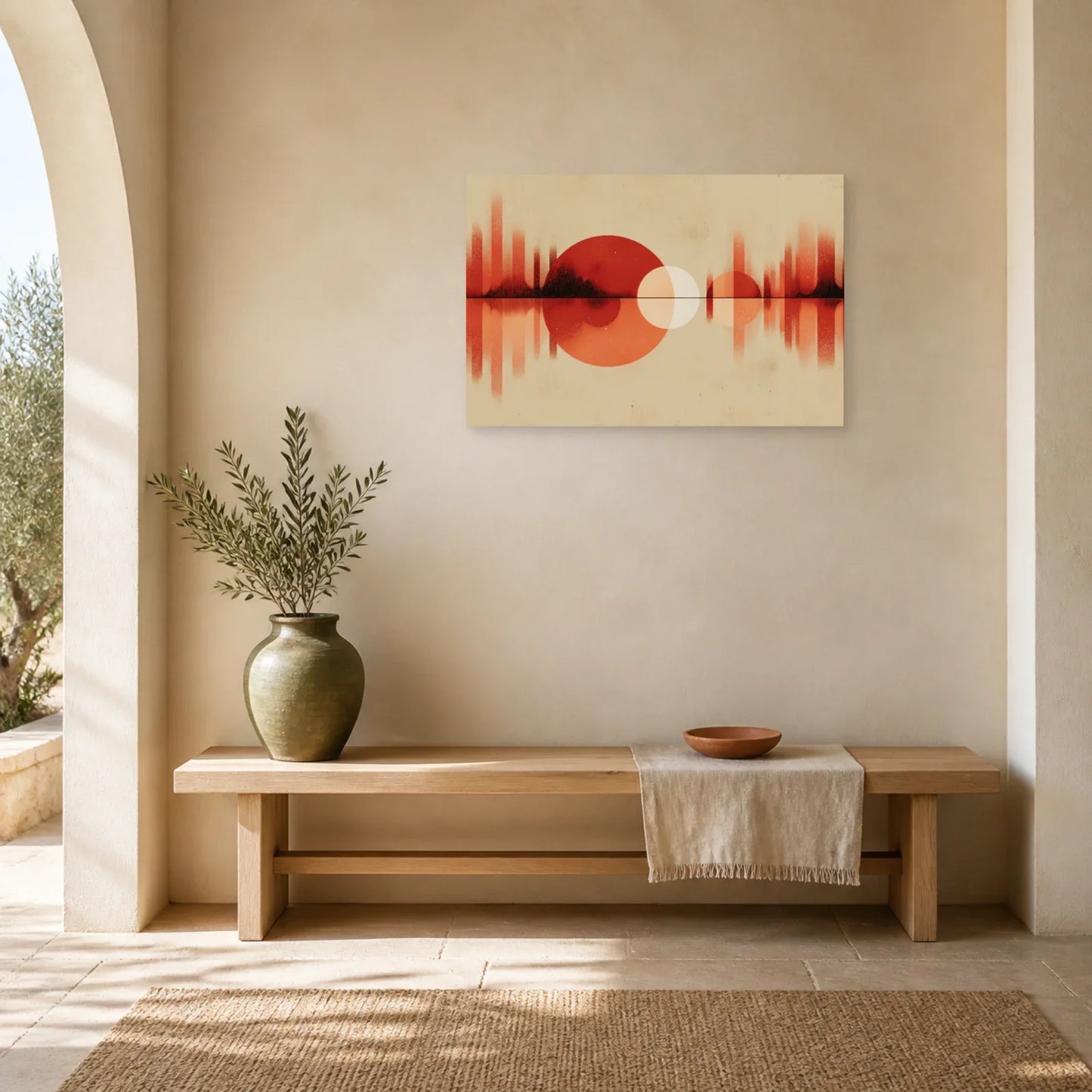 Tableau Horizon Marin Abstrait Terracotta 1 dans une entree ou un couloir - Art Virtuoso