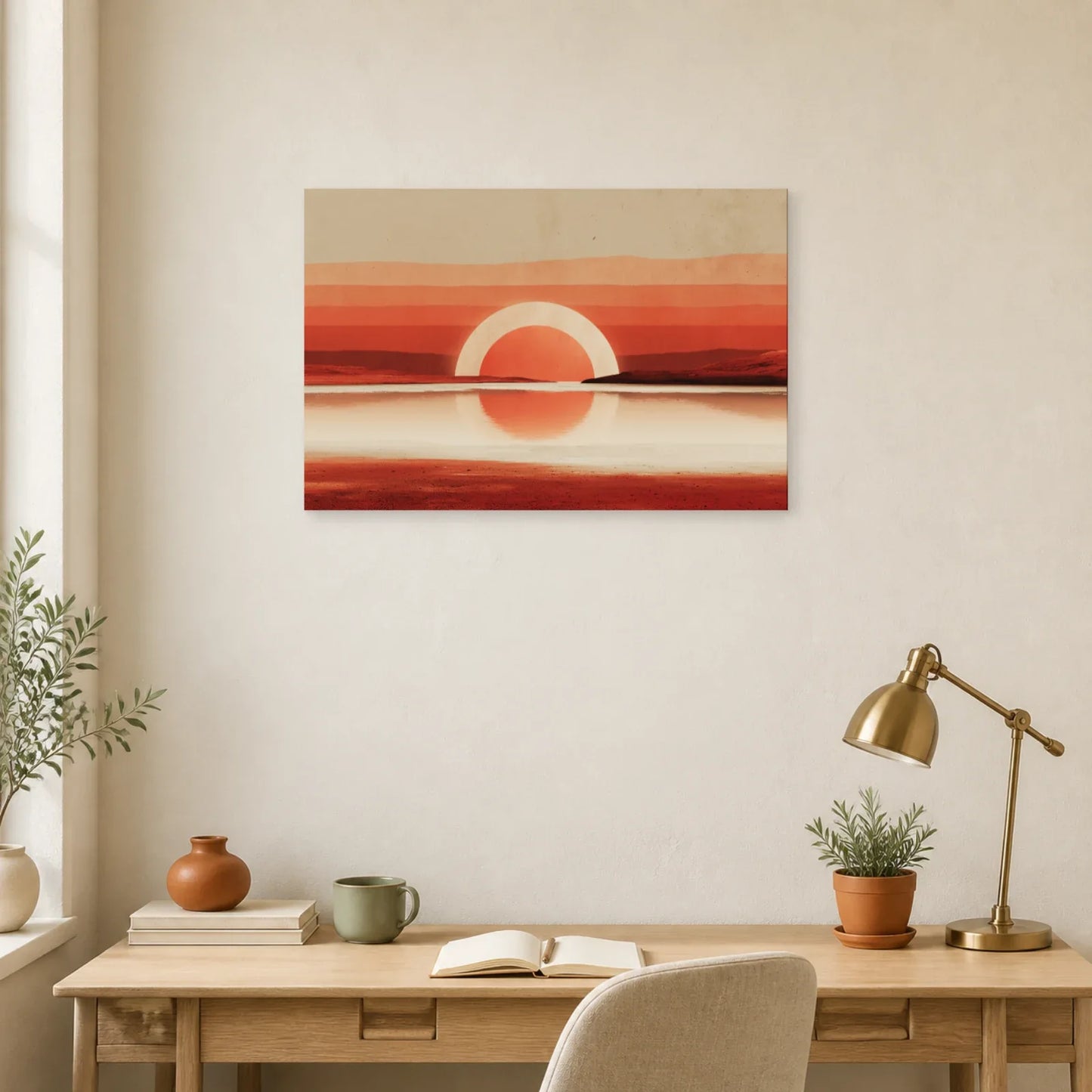 Tableau Horizon Marin Abstrait Terracotta 2 dans un bureau - Art Virtuoso