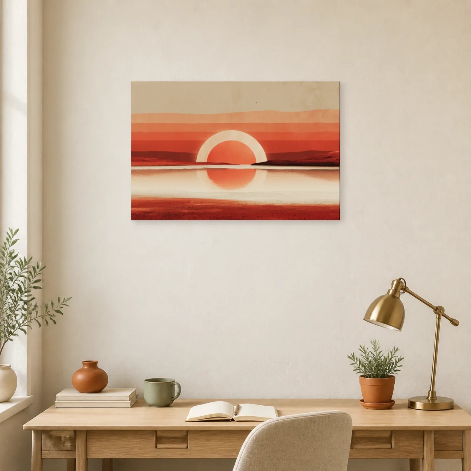 Tableau Horizon Marin Abstrait Terracotta 2 dans un bureau - Art Virtuoso