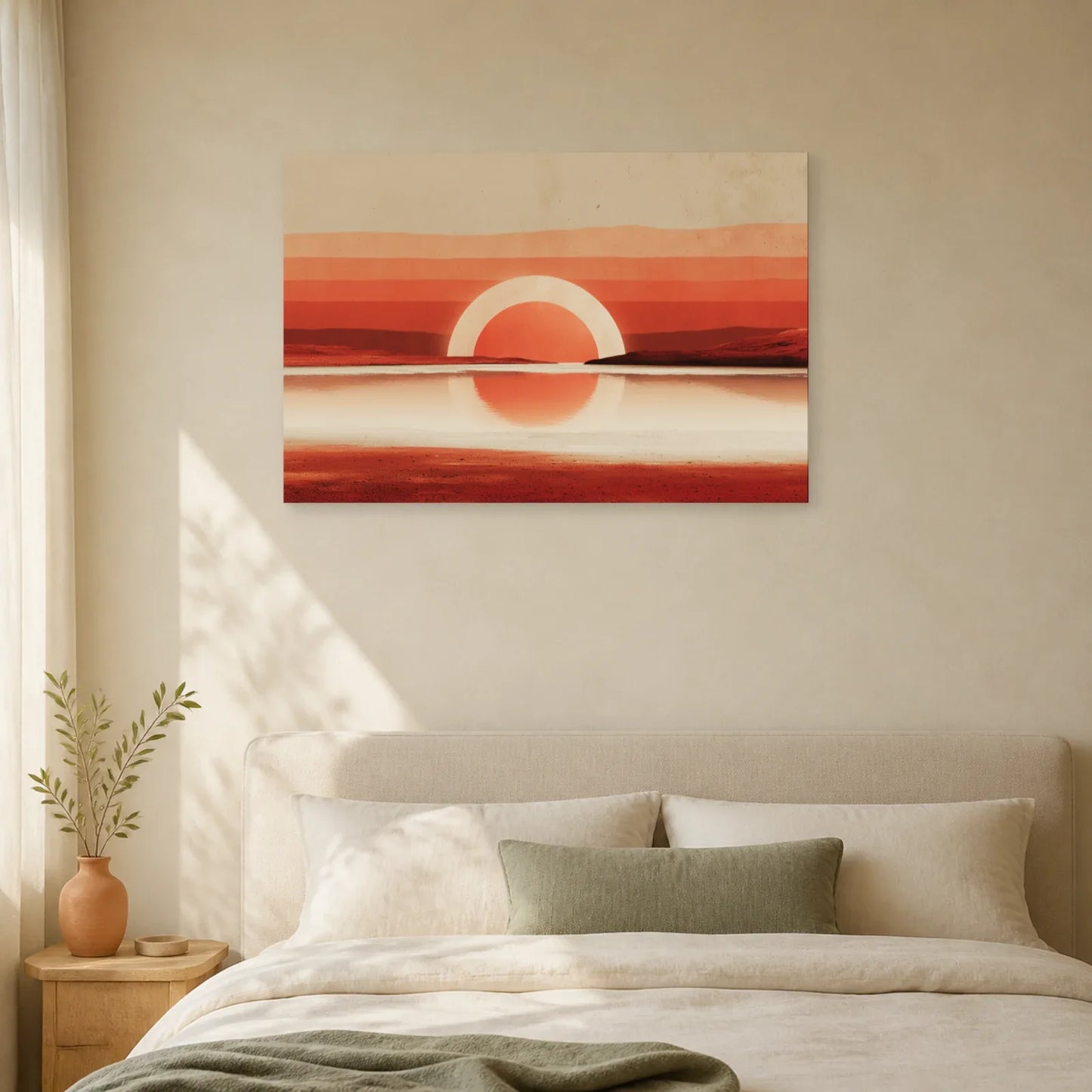 Tableau Horizon Marin Abstrait Terracotta 2 dans une chambre - Art Virtuoso