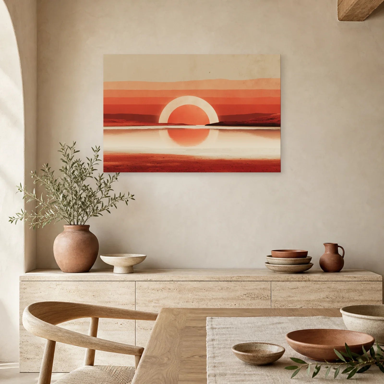 Tableau Horizon Marin Abstrait Terracotta 2 dans une cuisine - Art Virtuoso