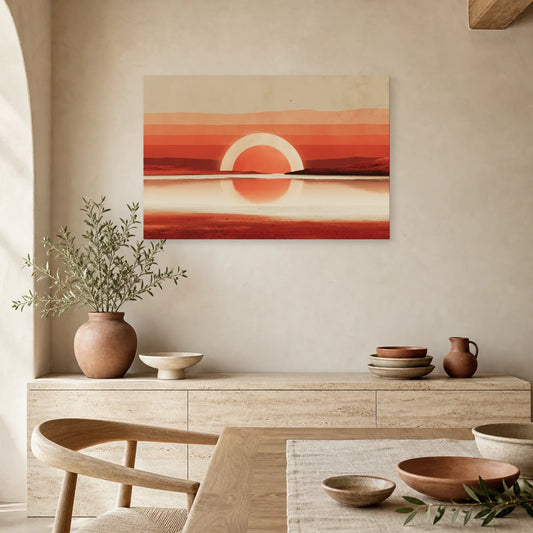 Tableau Horizon Marin Abstrait Terracotta 2 dans une cuisine - Art Virtuoso