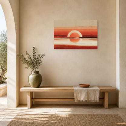 Tableau Horizon Marin Abstrait Terracotta 2 dans une entree ou un couloir - Art Virtuoso