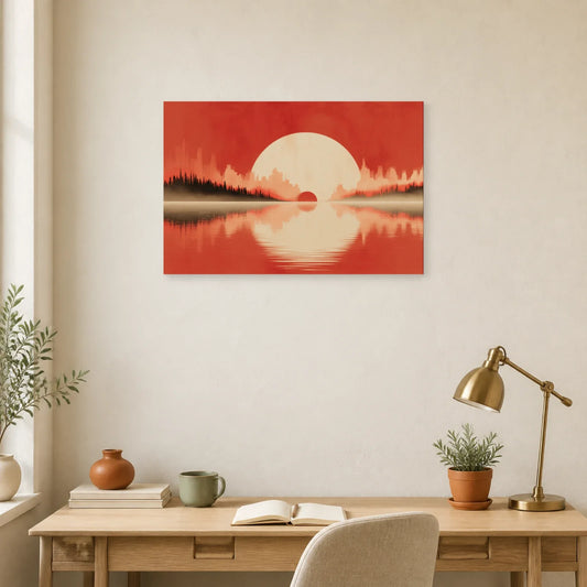 Tableau Horizon Marin Abstrait Terracotta 3 dans un bureau - Art Virtuoso